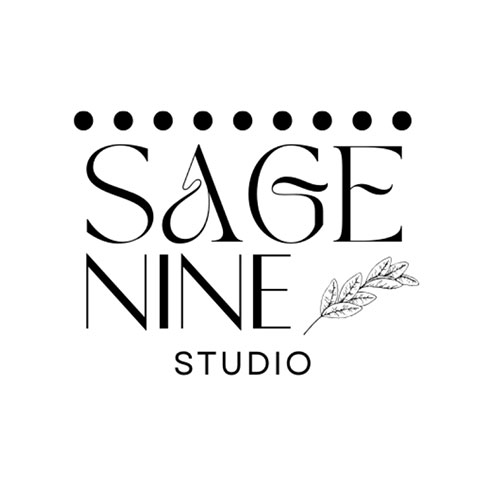 Sage Nine Studio logo with dot accents and a small twig illustration next to the word "NINE.