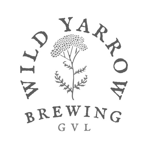 Wild Yarrow Brewing GVL logo with a yarrow flower illustration in the center.