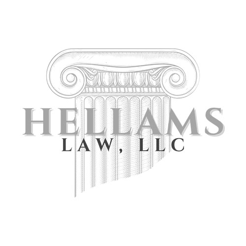 Logo with "Hellams Law, LLC" text over a sketch of an Ionic column capital.