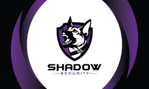 Logo with a snarling dog in a shield, labeled "SS", above the text "SHADOW SECURITY" on a white background.
