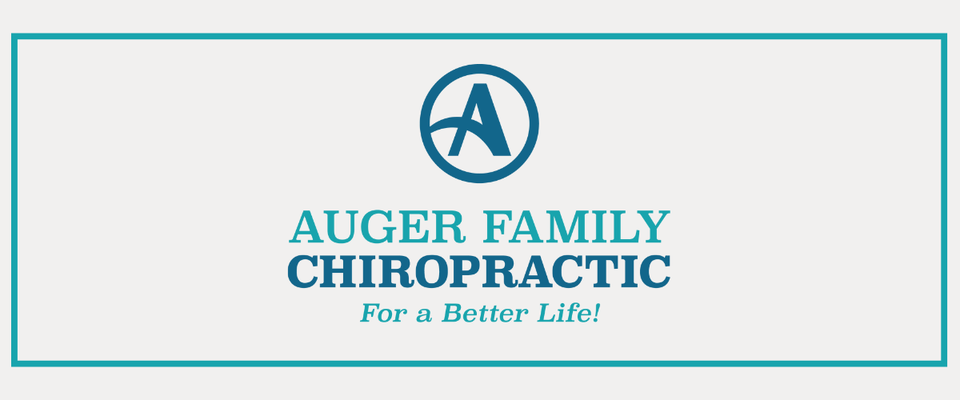 Logo for Auger Family Chiropractic with the slogan "For a Better Life!" in teal and blue text.