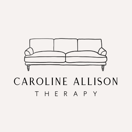 Line drawing of a sofa above the words "Caroline Allison Therapy" on a light background.