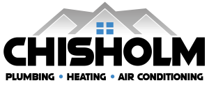 Chisholm logo with roof and windows graphic, reads "Plumbing • Heating • Air Conditioning" underneath.