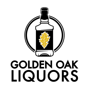 A liquor bottle with a gold oak leaf and the text "Golden Oak Liquors" below it.