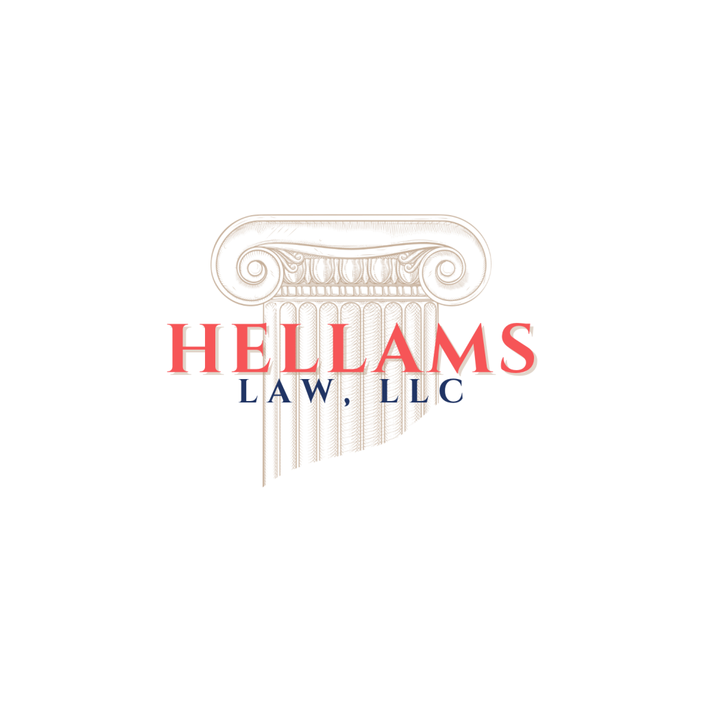 Logo with "HELLAMS LAW, LLC" over an Ionic column illustration on a white background.