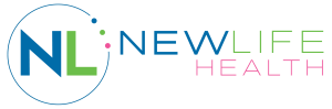 Logo with "NL" in blue and green, and "NEW LIFE HEALTH" in blue, green, and pink text to the right.