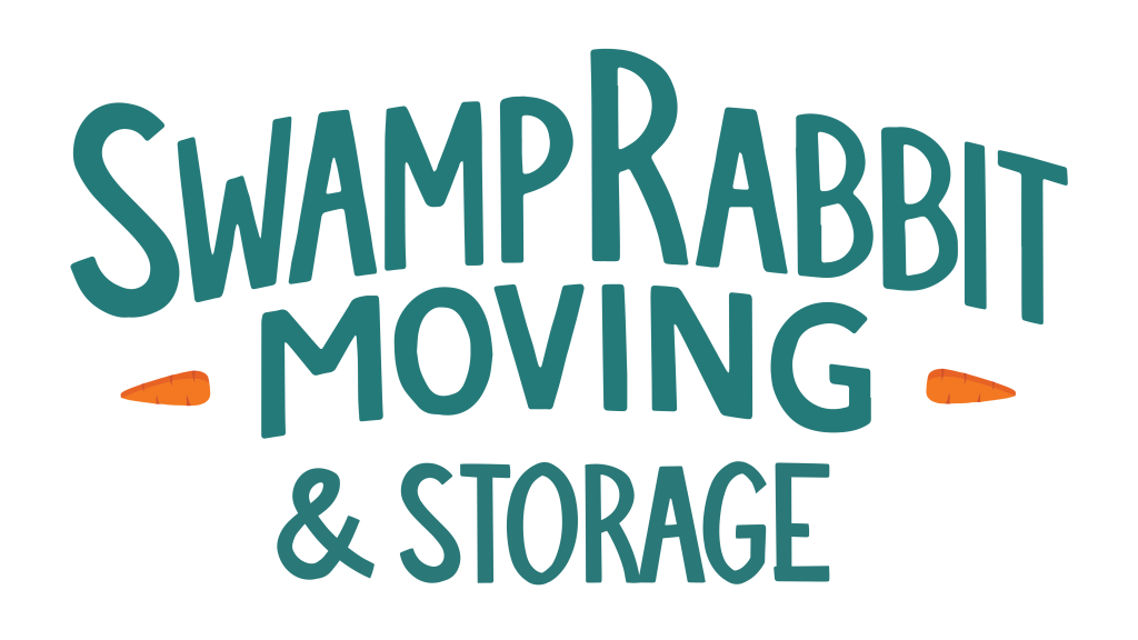 Swamp Rabbit Moving & Storage logo with two orange carrots on either side of the word "Moving.
