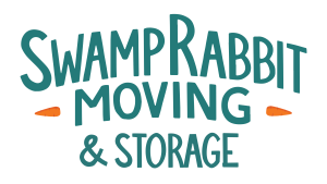 Swamp Rabbit Moving & Storage logo with two orange carrots on either side of the word "Moving.