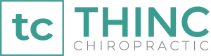 Logo for "THINC Chiropractic" with "tc" in a square and modern green and gray text.