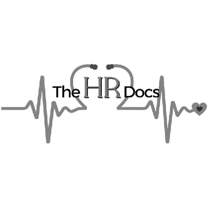 Logo reading "The HR Docs" with a heart rate line and stethoscope forming a heart at the center.