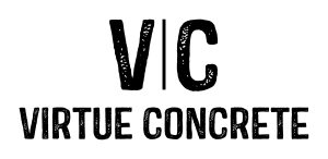 Text logo with large "V | C" above "VIRTUE CONCRETE" in bold, textured black letters on a white background.