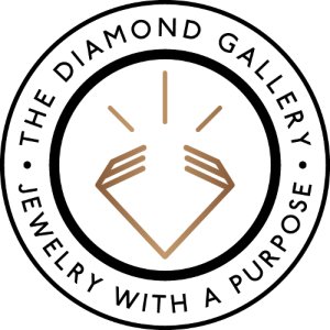 Logo of The Diamond Gallery with a stylized diamond and “Jewelry with a Purpose” written around the edge.