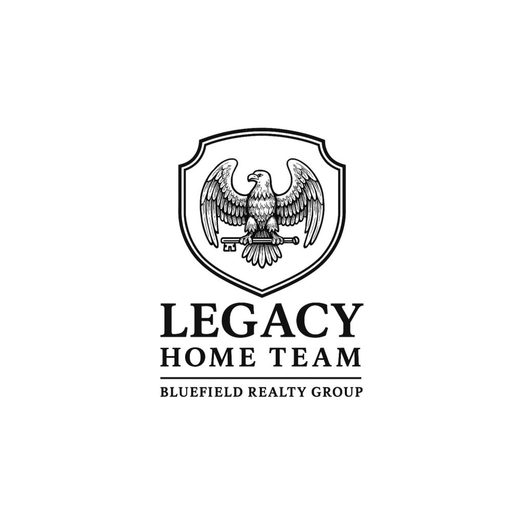A shield with an eagle holding keys above the text "LEGACY HOME TEAM BLUEFIELD REALTY GROUP.