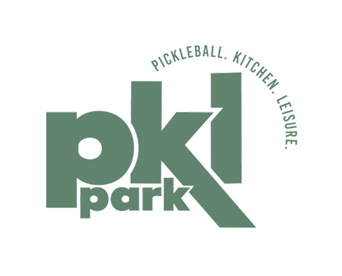 Green "pkl park" logo with the words "Pickleball. Kitchen. Leisure." curved above the text.