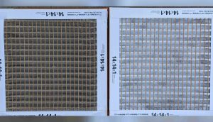 Two air filters side by side; the left one is dirty, the right one is clean. Both are labeled 14x14x1.