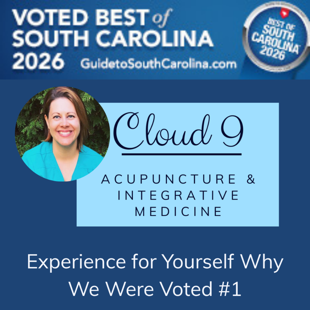 Cloud 9 Acupuncture ad with a smiling woman, text about being voted best of South Carolina for 2026.