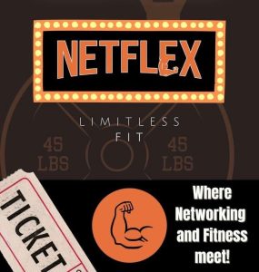NETFLEX logo with weights, flexing arm icon, and text: “Where Networking and Fitness meet!”.