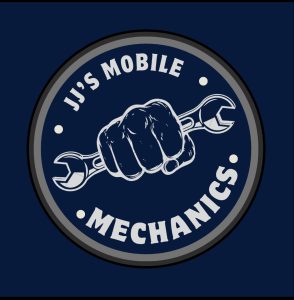 A fist gripping a wrench with the text “JJ’S MOBILE MECHANICS” in a circular logo on a dark blue background.