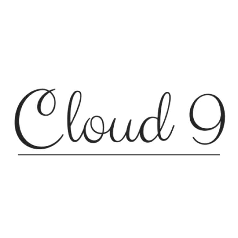 The words “Cloud 9” in elegant cursive with a line underneath on a white background.