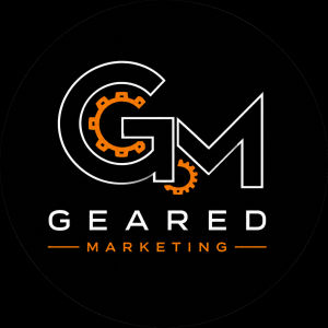 Logo for Geared Marketing featuring the letters GM stylized with orange gears.