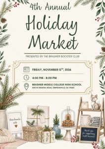 Poster for the 4th Annual Holiday Market on November 13, 2026, at Brashier Middle College High School.
