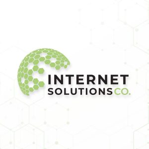 Logo for Internet Solutions Co. featuring a green, globe-shaped honeycomb pattern.